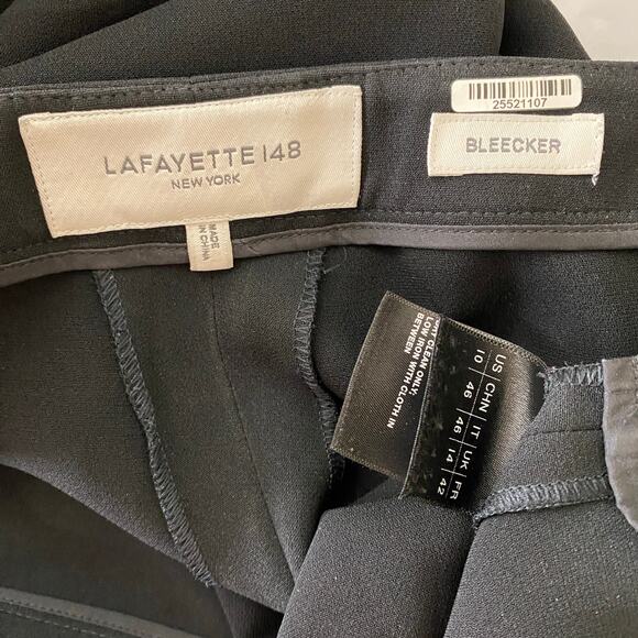 Lafayette 148 Bleecker Pants Size 10 Black Slim Leg Trouser Minimalist Designer - Picture 13 of 16